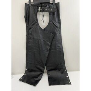 First Manufacturing Co Rally Riding Chaps FMC Black leather Biker Adj waist 2X